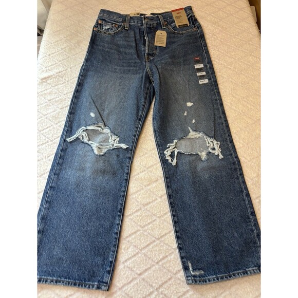 New Levi’s Super High Rise Rib Cage Straight Women’s  Distressed Jeans Sz  29/27 - Picture 5 of 16